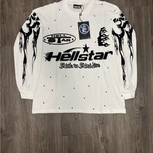Hellstar White and Black Graphic Long Sleeve Shirt